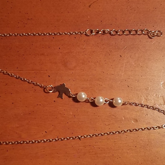 Necklace Short Gold Color Bird Dove Pearl's Boho - Picture 8 of 8